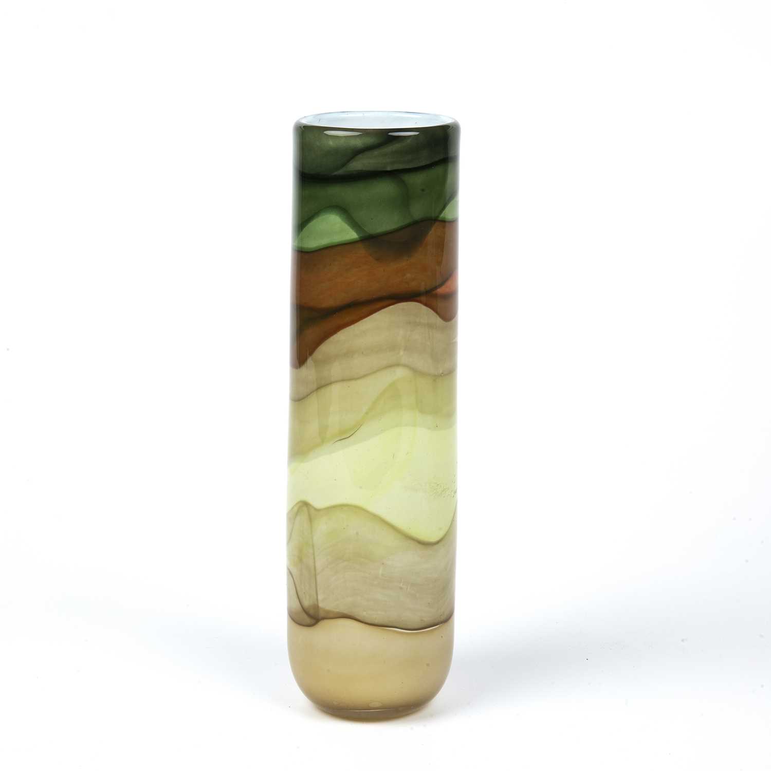 Pauline Solven (b.1943) Tall trail vase studio glass with green and brown ground signed to the - Image 2 of 2