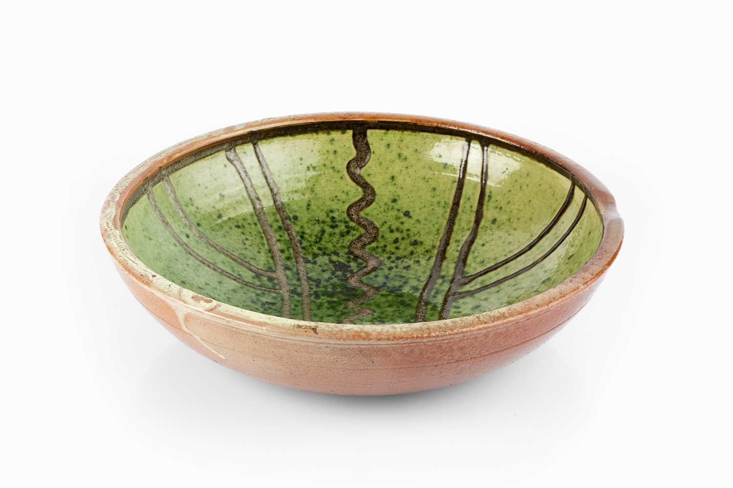 Michael Cardew (1901-1983) at Winchcombe Pottery Bowl slipware with trailed pattern on green - Image 2 of 3