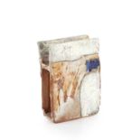 Robin Welch (1936-2019) Slab vessel stoneware with textured cream glaze impressed potter's seal 15cm