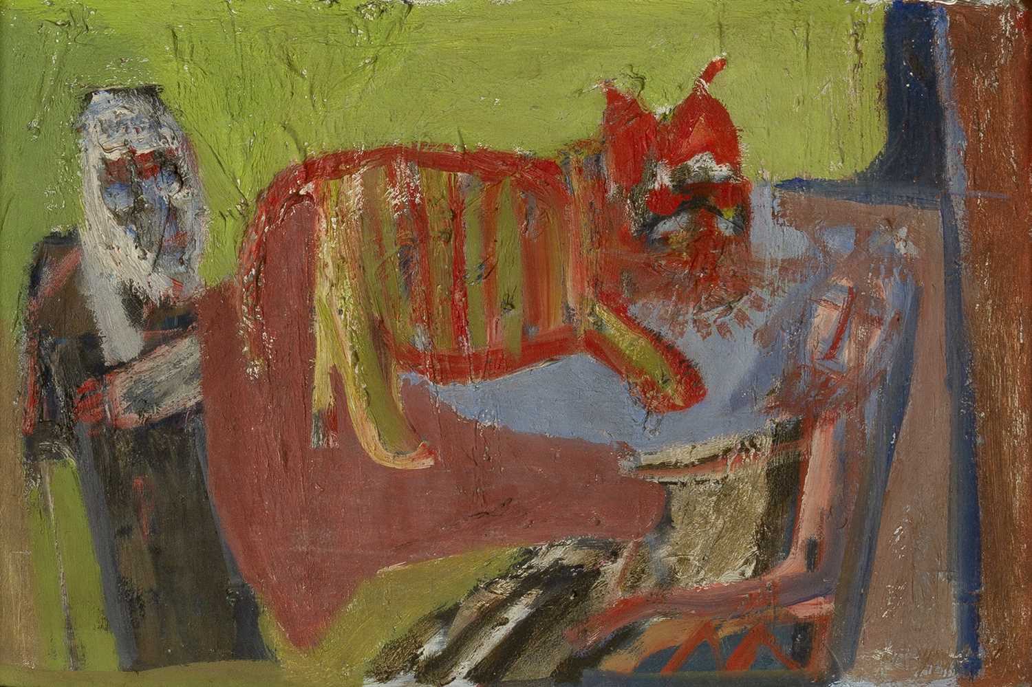 Patrick Hayman (1915-1988) Two Friends and a Cat, 1967 signed, titled, and dated (to reverse) oil on