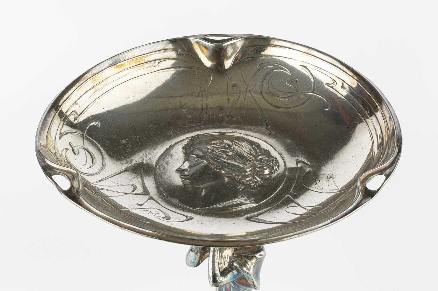 Kayserzinn Art Nouveau fruit stand, circa 1902 silver plate impressed marks 26cm high.The top is - Image 2 of 5