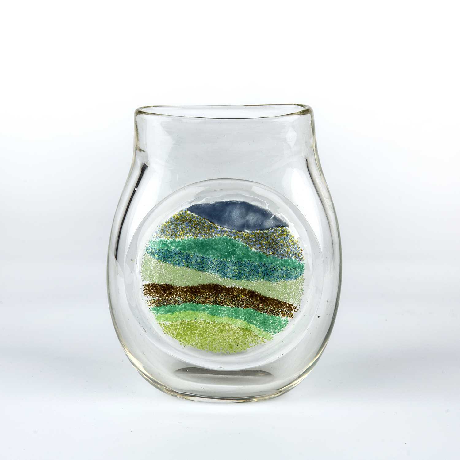 Pauline Solven (b.1943) Landscape vase studio glass with clear body signed 'Pauline Solven RH