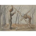 George Bissill (1896-1973) Woodcutters watercolour 39 x 48cm; and a smaller watercolour of