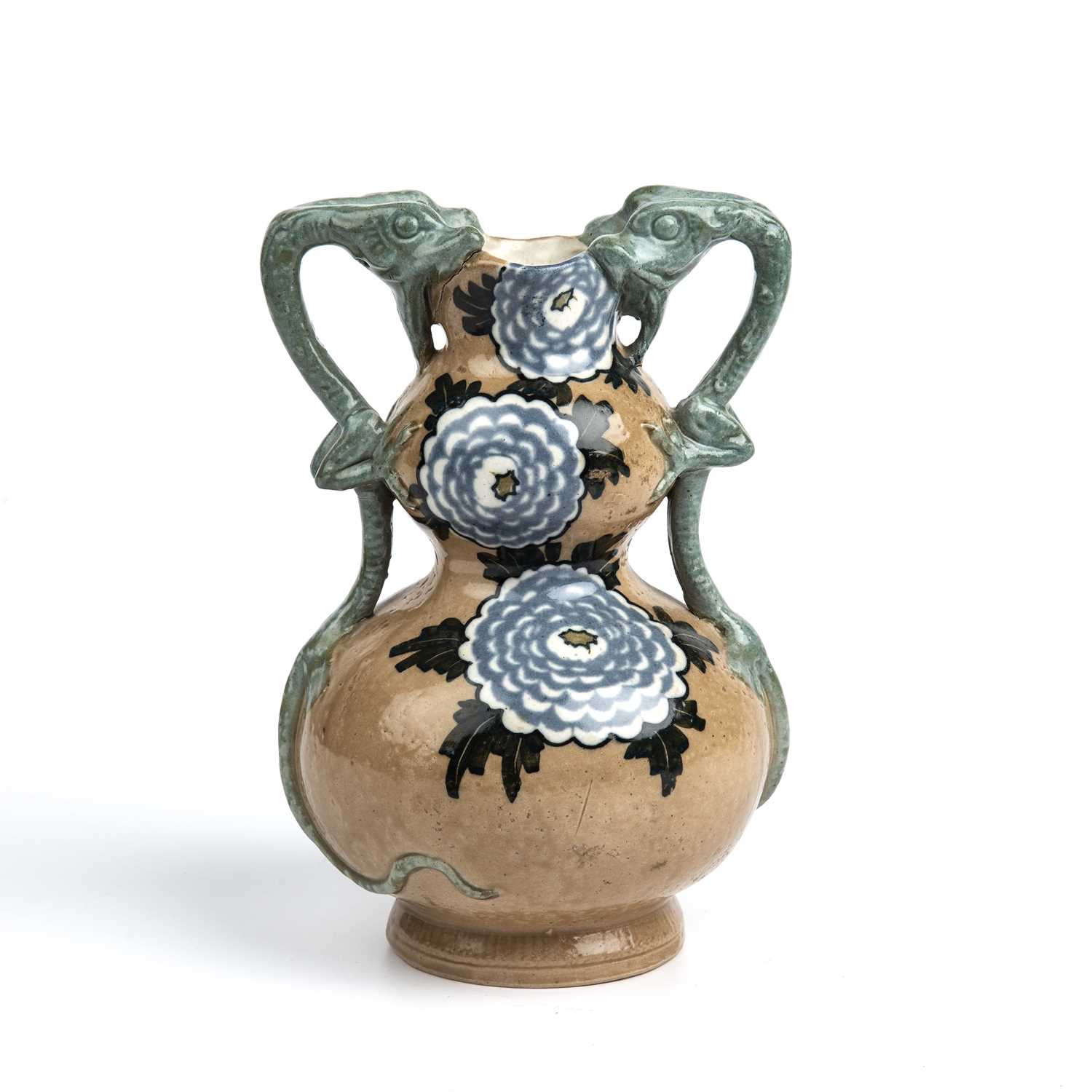 Riessner, Stellmacher & Kessel Amphora vase modelled with Dragon handles, the body decorated with - Image 2 of 3