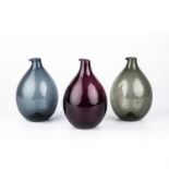 Timo Sarpaneva (1926-2006) for Iittala Three Lintupullo bird bottle vases, designed in 1956 glass
