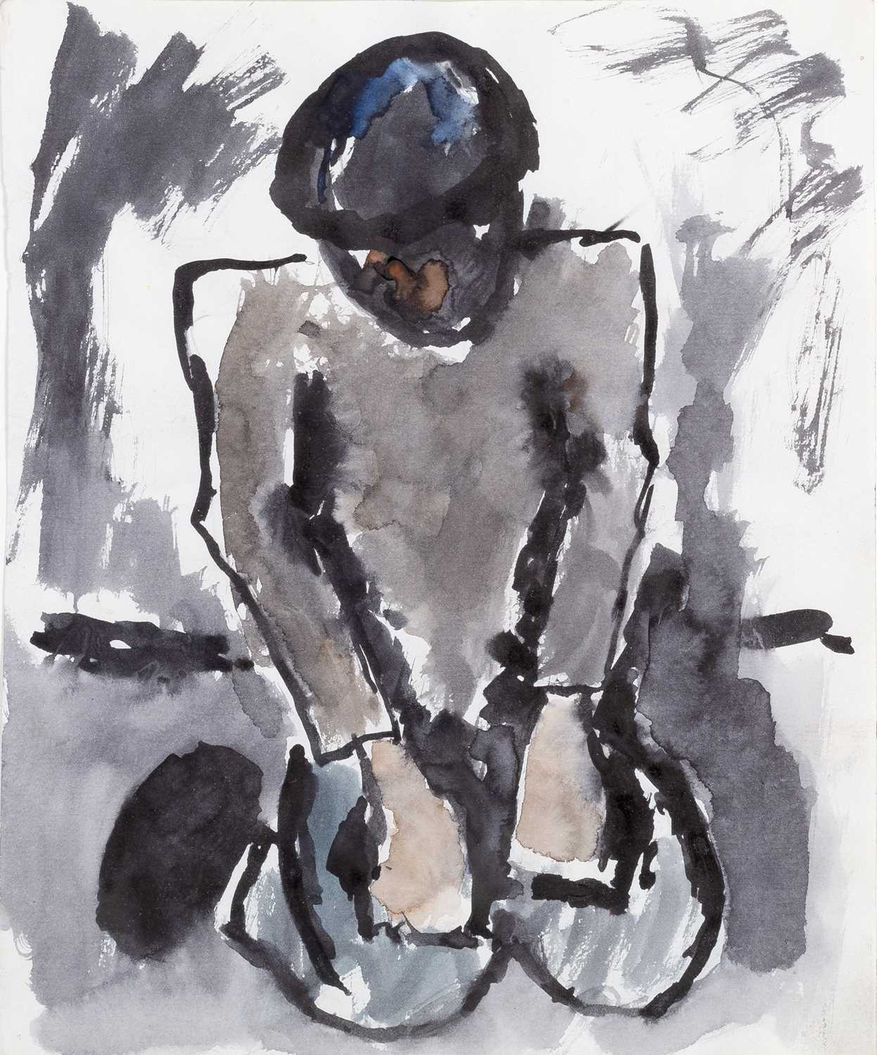 Josef Herman (1911-2000) Crouching Figure, circa 1970 pen, ink, and wash on paper 25 x 19.5cm.