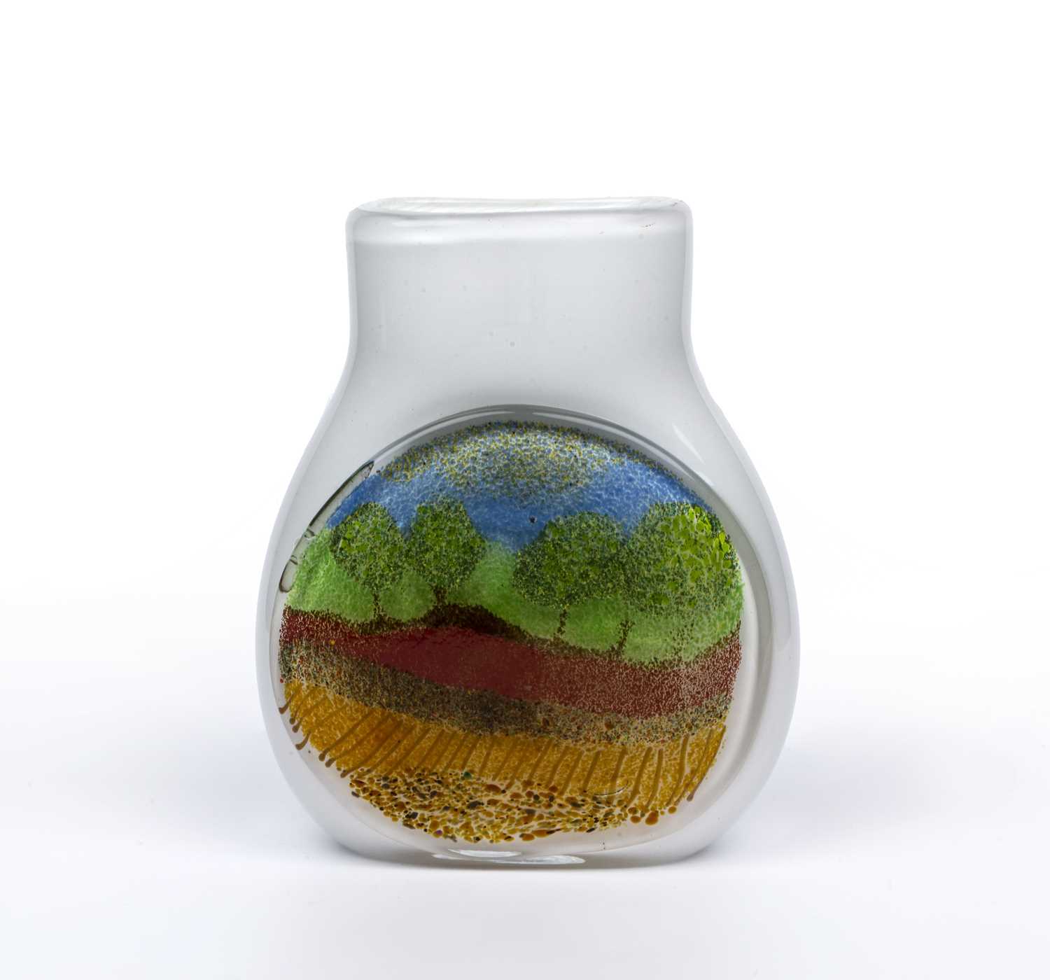 Pauline Solven (b.1943) Landscape vase studio glass with white body signed to the base 'Pauline