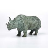 Modern School Rhino green patinated bronze 14cm high, 23cm wide.