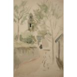 George Bissill (1896-1973) Figure and Church signed (lower right) watercolour 47 x 32cm, unframed.