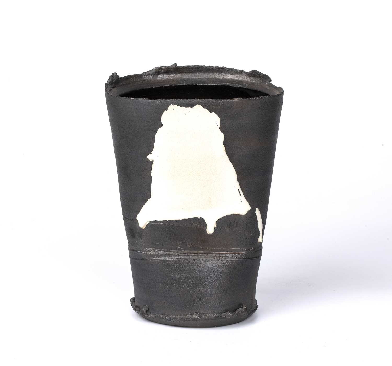 Dan Kelly (b.1953) Vessel stoneware, with white splashes on black glaze impressed potter's seal 17cm