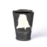Dan Kelly (b.1953) Vessel stoneware, with white splashes on black glaze impressed potter's seal 17cm