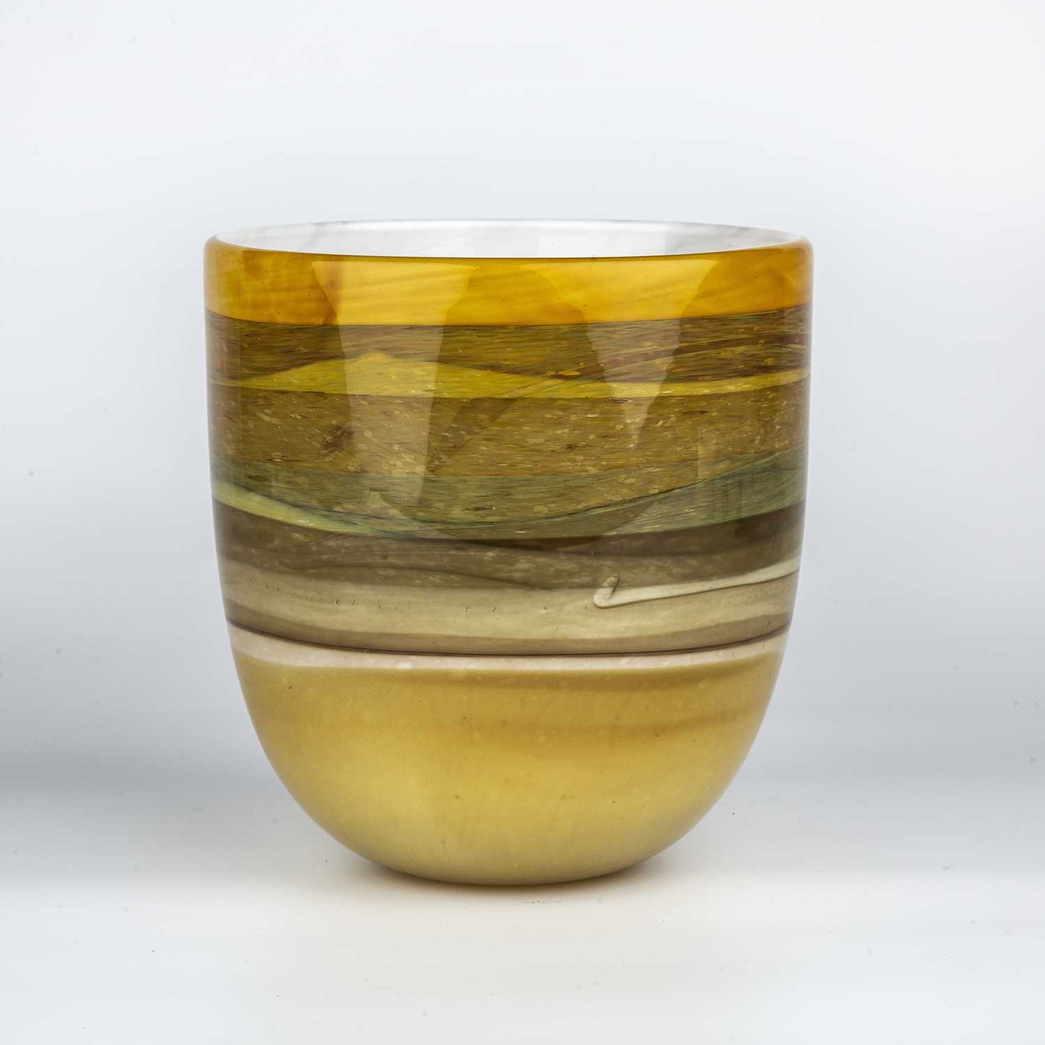 Pauline Solven (b.1943) Large trail bell-shaped bowl studio glass with orange and yellow ground - Image 2 of 3