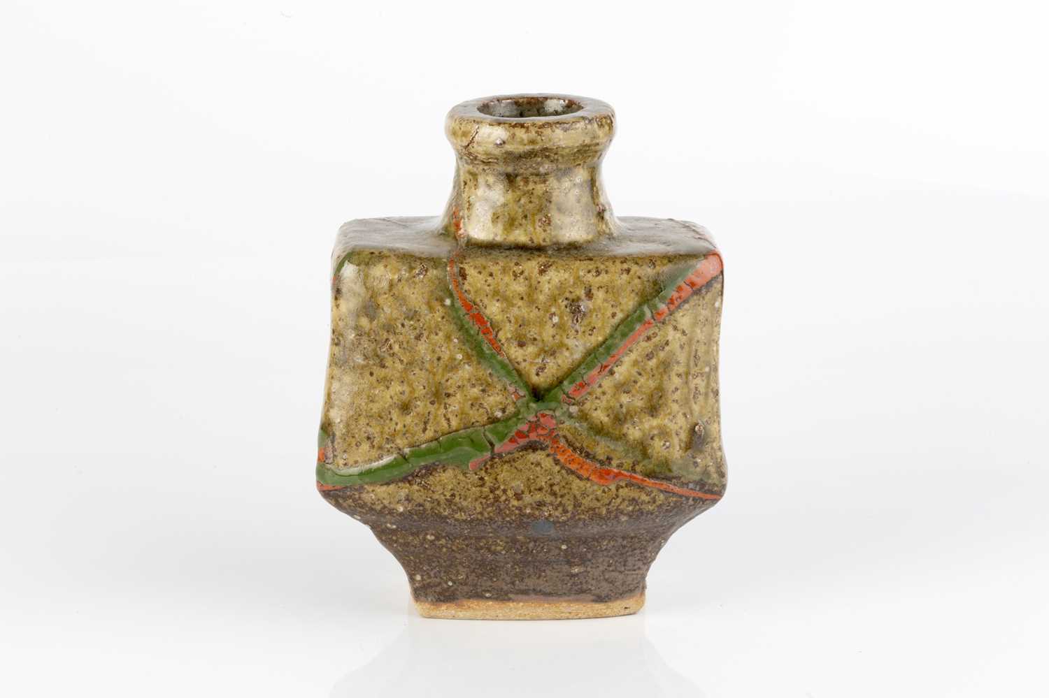 Kanjiro Kawai (1890-1966) Bottle vase ash glaze with red and green highlights with original signed - Image 3 of 4