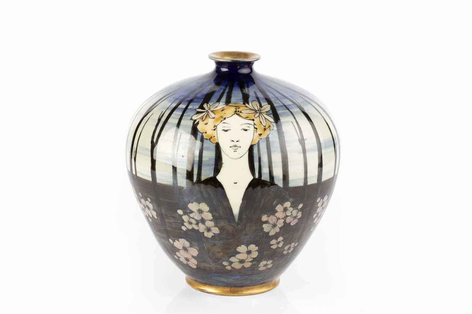Attributed to Riessner, Stellmacher & Kessel Art Nouveau vase painted with a maiden in a forest