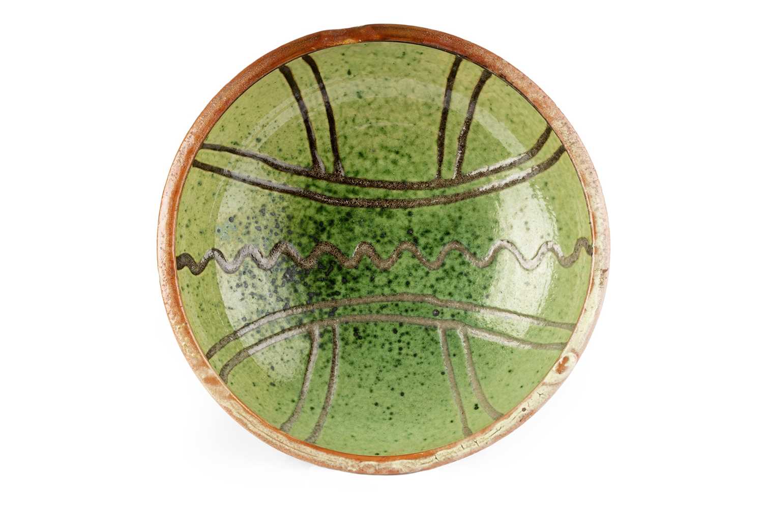 Michael Cardew (1901-1983) at Winchcombe Pottery Bowl slipware with trailed pattern on green