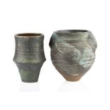 Charles Bound (b.1939) Two vessels dripped dark glazes each with impressed potter's seal 22cm and