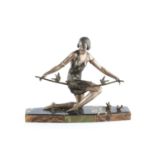 G. Arisse (19th/20th Century) Art Deco model of a maiden holding a branch of birds, circa 1920 metal