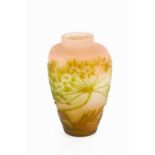 Emile Gallé (1846-1904) Miniature vase cameo glass in pink, green and ochre signed 13cm high.