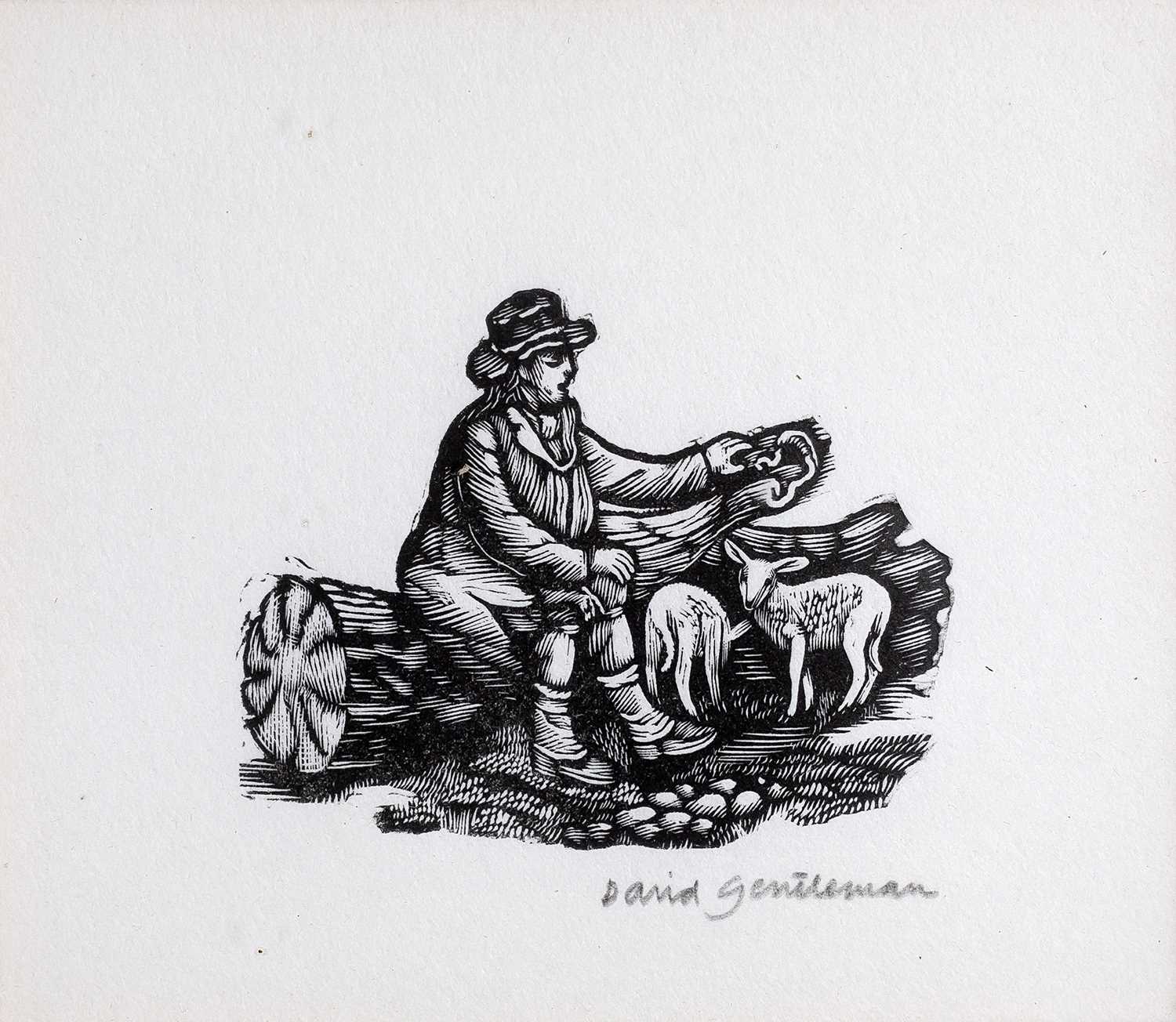 David Gentleman (b.1930) Shepherds sitting on a log, 1964 signed in pencil (lower right) woodcut for