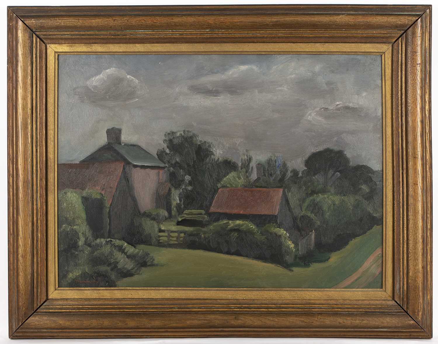 Bernard Meninsky (1891-1950) A Hampshire Farm, 1925 signed (lower left), dated (to reverse) oil on - Image 2 of 3