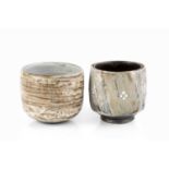 Sam Hall (b.1967) Two bowls textured and brushed glazes impressed potter's seal 11cm and 10cm