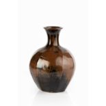 Trevor Corser (1938-2015) at Leach Pottery Vase cut sides with tenmoku glaze impressed potter's