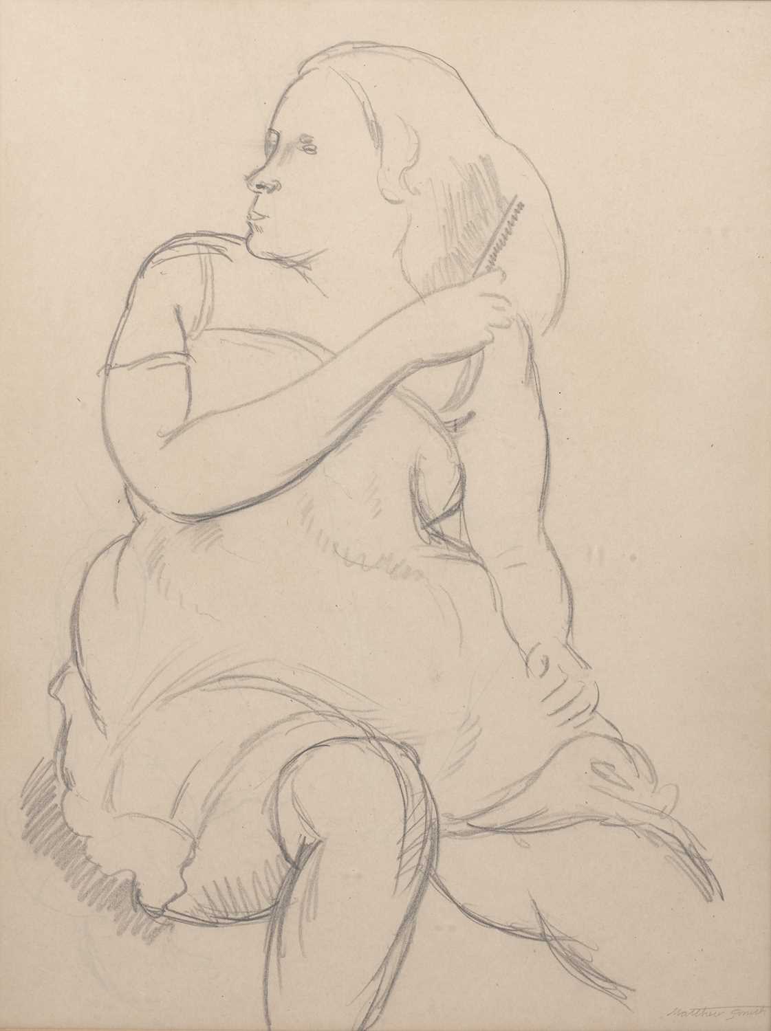 Matthew Smith (1879-1959) Lady combing her hair, circa 1930 signed (lower right) pencil 48 x 36cm.