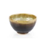 Mike Dodd (b.1943) Bowl tenmoku with green-ash glaze rim impressed potter's seal 9cm high, 15cm