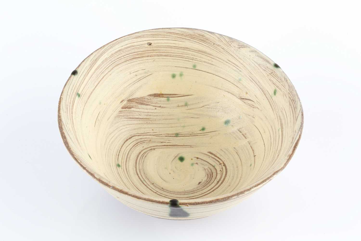 William Marshall (1923-2007) Bowl with hakeme brushed glaze and copper splashes impressed potter's - Image 3 of 4