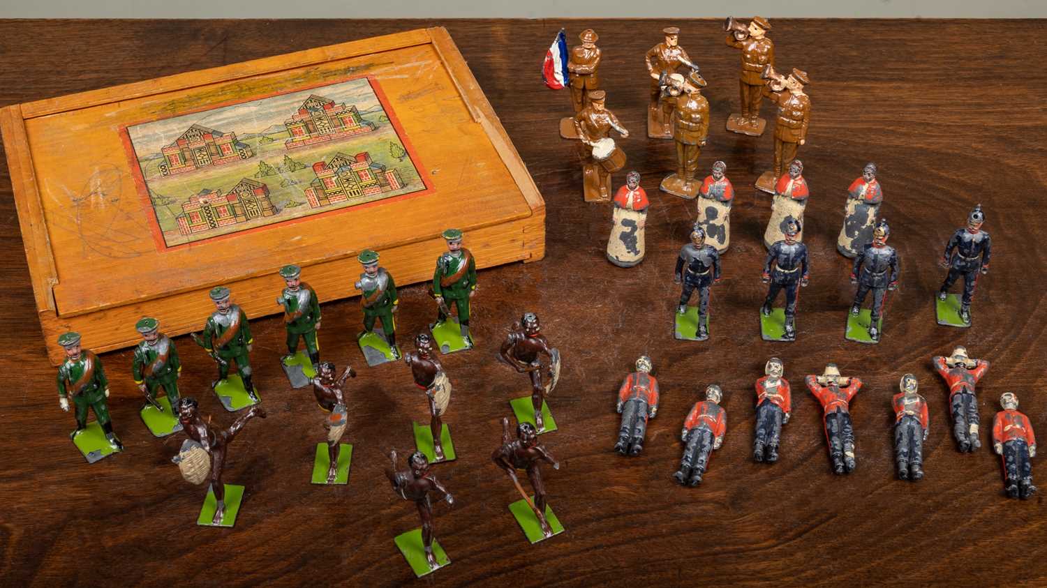 Britains Zulu warriors, a set of six, together with assorted Britains and other figures, including 6