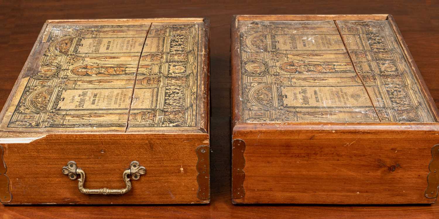 Two 19th century pine-cased sets of Richter's Anchor Box Building Stones, each box with three pull- - Image 2 of 4