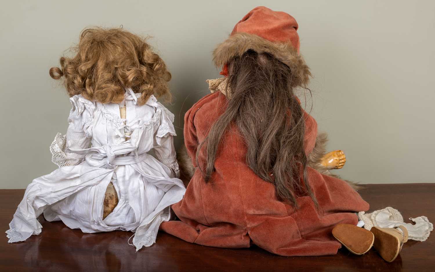 Two antique bisque headed dolls; one Armand Marseilles doll, the back of the head stamped with marks - Image 2 of 2