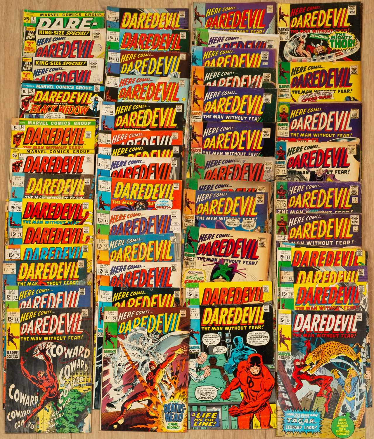 Marvel comics: Daredevil, issues 7, 10, 18-20, 23, 26-27, 29-30, 32-36, 38-42, 47-50, 52-56, 58-