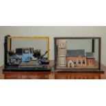 An old scale model of a blue painted carriage, 30cm long; together with an old scale model of a