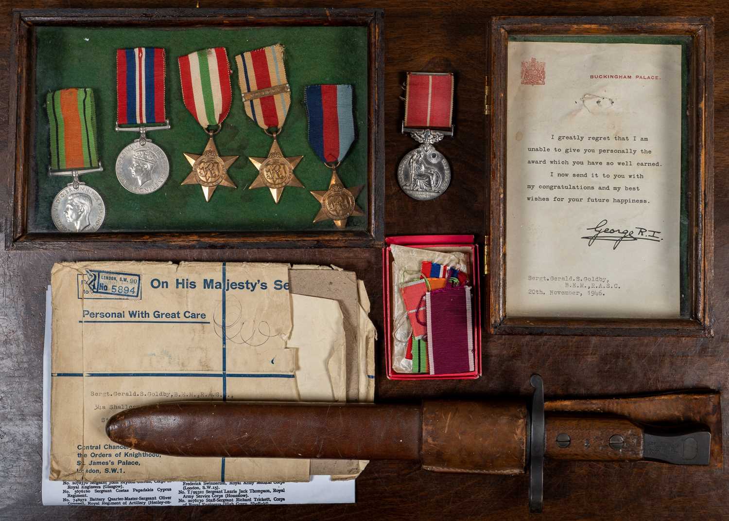 A Set of WWII medals awarded to T/163794 Sergent Gerald Spicer Goldby of the Royal Army Services