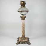 An Art Nouveau spelter and marble oil lamp base