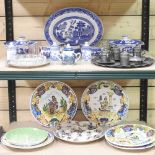 A collection of Staffordshire willow pattern china