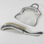 A French silver plate crumb scoop and brush