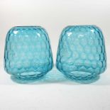 A pair of blue glass oil lamp shades