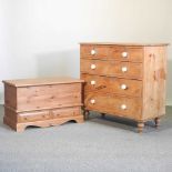 An antique pine chest of drawers