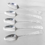A collection of five bright cut silver teaspoons