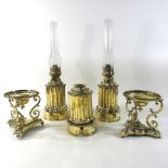 A pair of French brass oil lamps