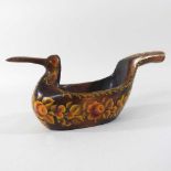 A painted Swedish wooden bowl in the form of a duck