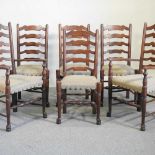 A set of six oak ladderback dining chairs