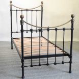 A brass and painted single bedstead