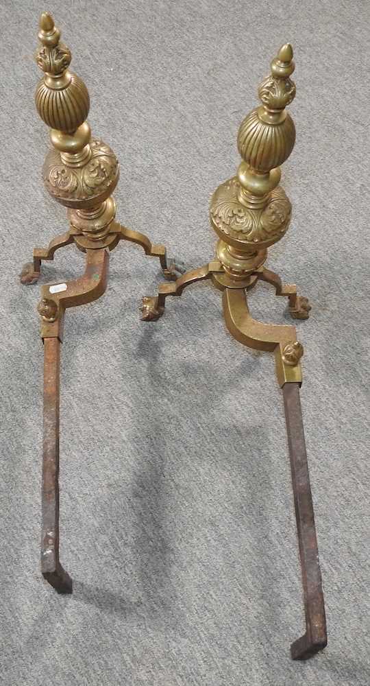 A pair of brass fire dogs - Image 3 of 4