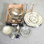 Two boxes of silver plated items