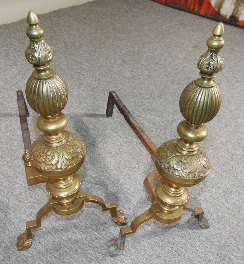 A pair of brass fire dogs - Image 2 of 4