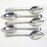 A collection of five silver teaspoons