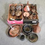 Three boxes of copper and metalwares